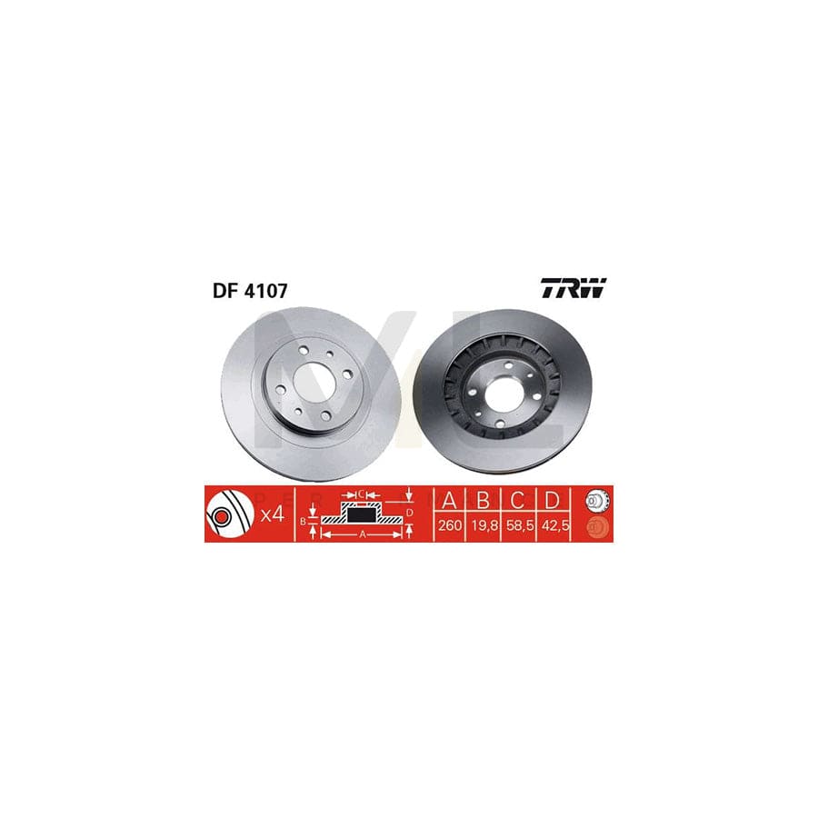 TRW DF4107 Brake Disc Vented, Painted  - 1 piece