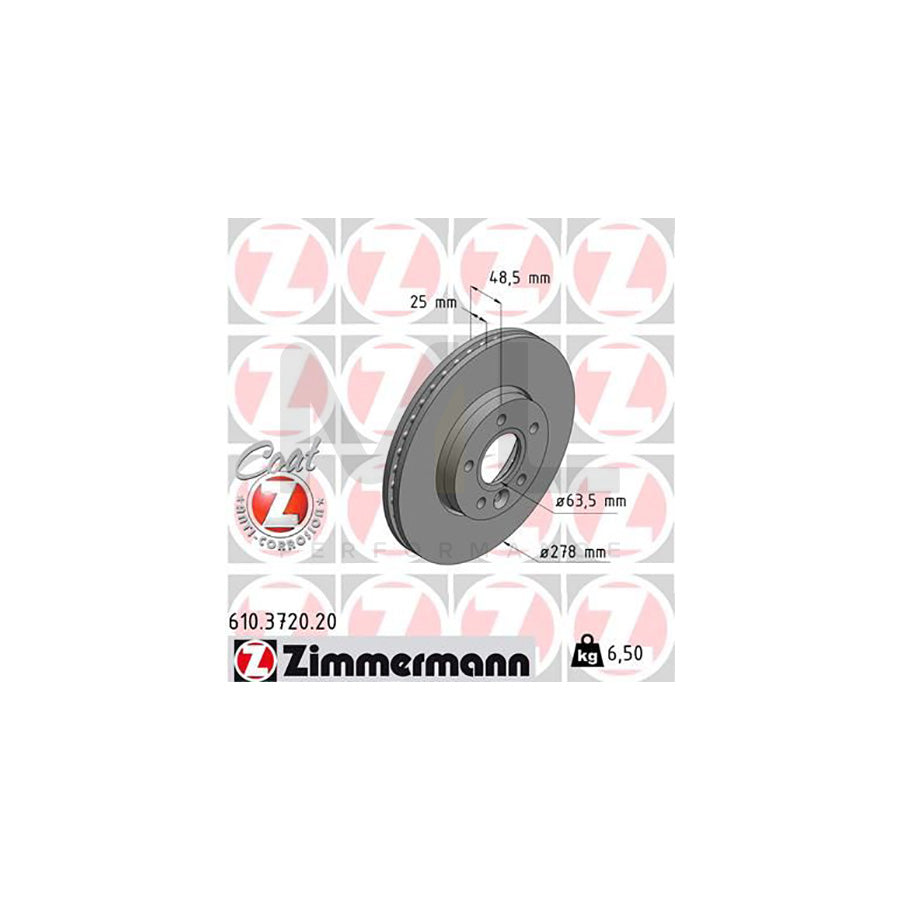 ZIMMERMANN COAT Z 610.3720.20 Brake Disc for VOLVO V40 Hatchback (525, 526) Internally Vented, Coated  - 1 piece