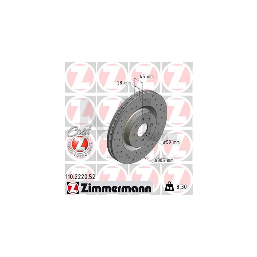 ZIMMERMANN SPORT COAT Z 110.2220.52 Brake Disc for ALFA ROMEO MiTo (955) Internally Vented, Perforated, Coated  - 1 piece