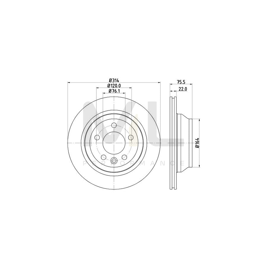 HELLA PRO High Carbon 8DD 355 128-081 Brake Disc Externally Vented, Coated, High-carbon, without wheel hub, without wheel studs | ML Performance Car Parts