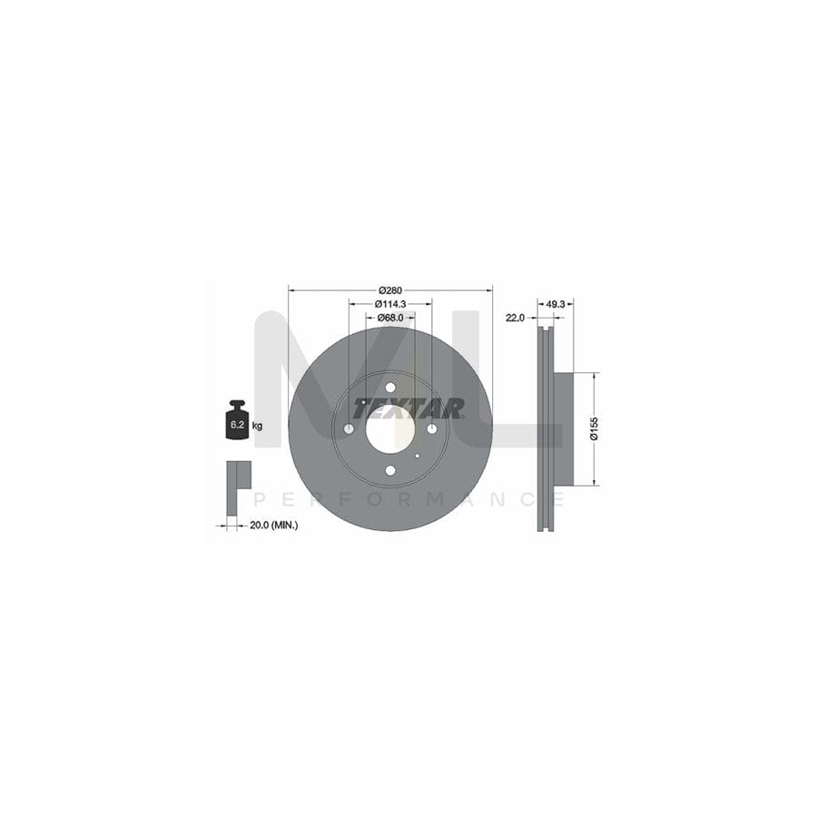 TEXTAR 92109300 Brake Disc Internally Vented, without wheel hub, without wheel studs  - 1 piece