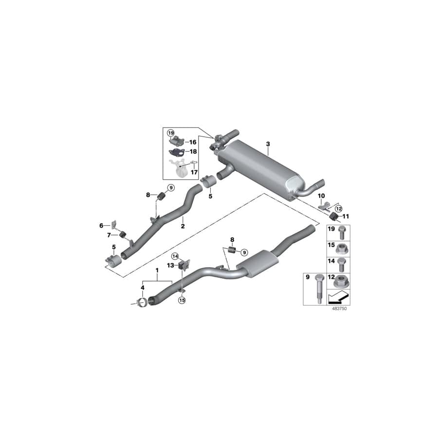 Genuine BMW 18308637733 G12 G11 Rear Muffler With Exhaust Flap (Inc. 740Le, 740LeX & 730i)
