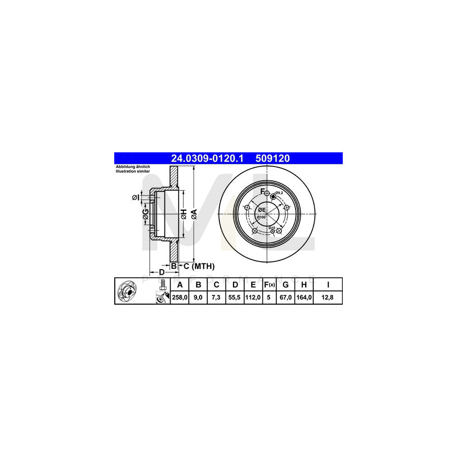 ATE PowerDisc 24.0309-0120.1 Brake Disc Solid, Coated, with bolts/screws  - 1 piece