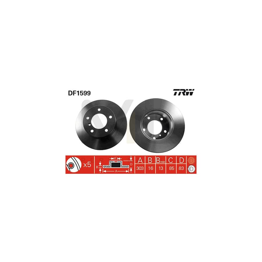 TRW DF1599 Brake Disc Solid, Painted  - 1 piece