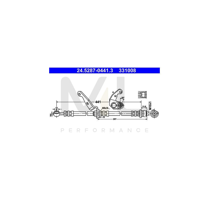 ATE 24.5287-0441.3 Brake Hose for HONDA CR-V I (RD) 441mm, M10x1
