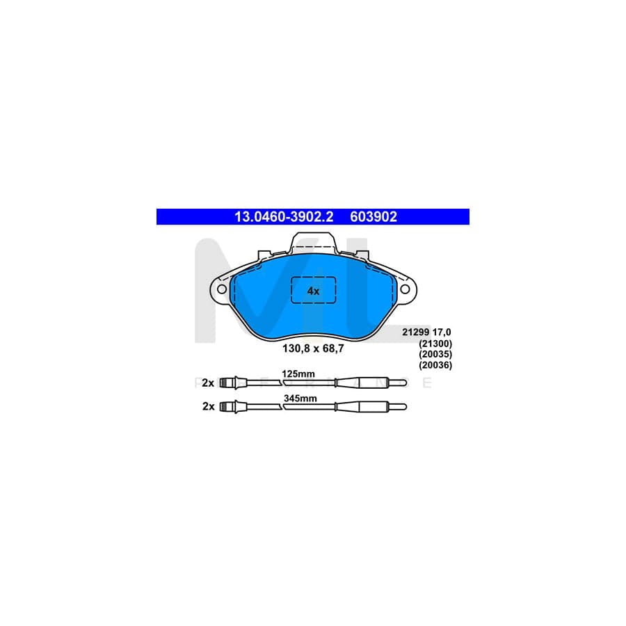 ATE 13.0460-3902.2 Brake pad set for PEUGEOT 605 Saloon incl. wear warning contact