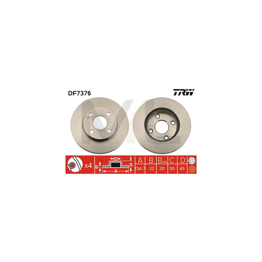 TRW DF7376 Brake Disc for MAZDA 323 Vented, Painted  - 1 piece