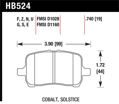 Hawk Performance Hawk 05-07 Cobalt SS / 08-09 HHR / 04+ Malibu / 07A+ G5 GT / 06+ G6 / HPS Street Front Brake Pads