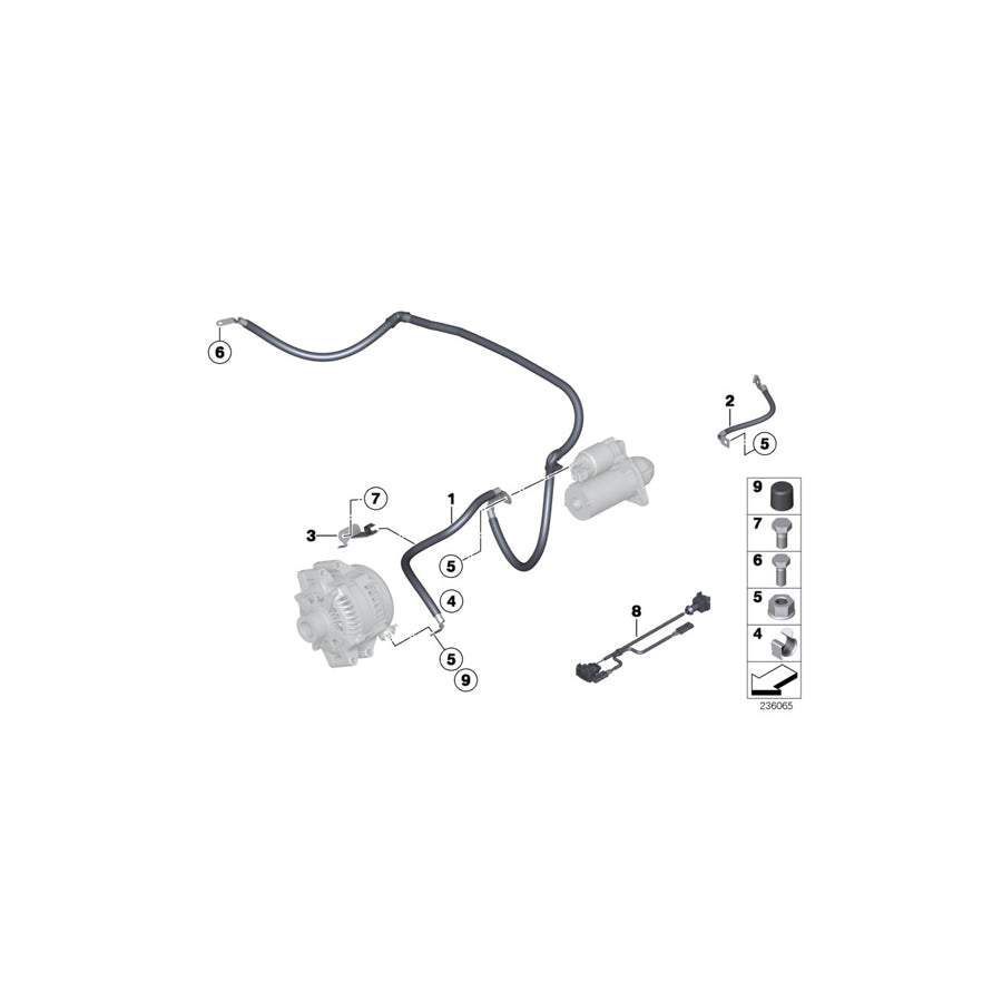 Genuine BMW 12427543297 E60 E61 Cable Alternator-Starter-Base B+ (Inc. 530i, 630i & 528xi)