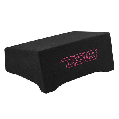 DS18 Single 10in Shallow Subwoofer and Enclosure 600 Watts RMS Downfiring Sealed Black Carpet