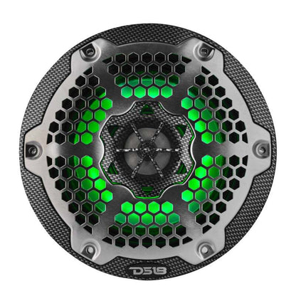 DS18 Hybrid Marine Speaker w/ Driver And RGB LED 6.5in 2-Way 250 Watts RMS 4 ohm Crbn Fiber w/ Cover