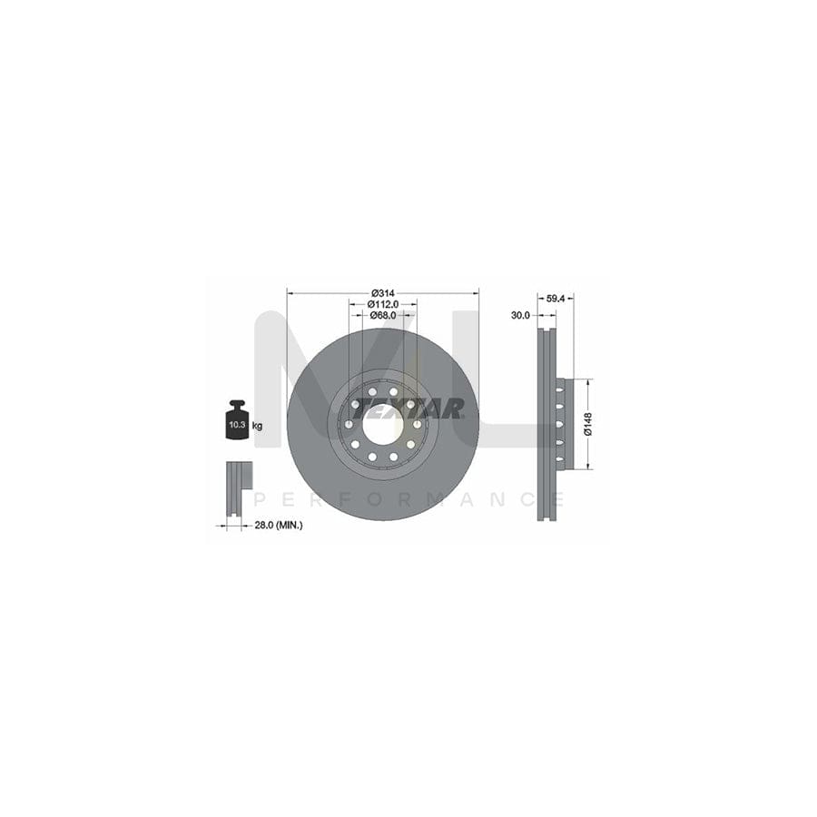 TEXTAR 92073200 Brake Disc Externally Vented, without wheel hub, without wheel studs  - 1 piece