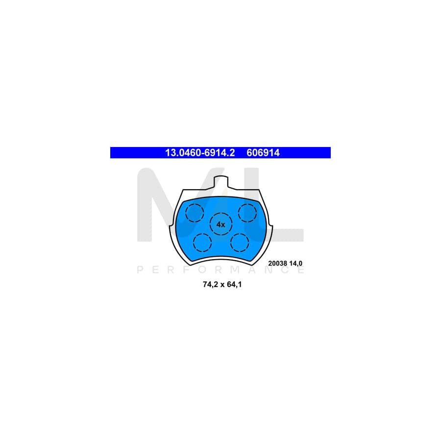 ATE 13.0460-6914.2 Brake pad set excl. wear warning contact, not prepared for wear indicator