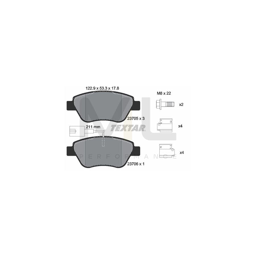 TEXTAR 2370502 Brake pad set with integrated wear warning contact, with brake caliper screws, with accessories