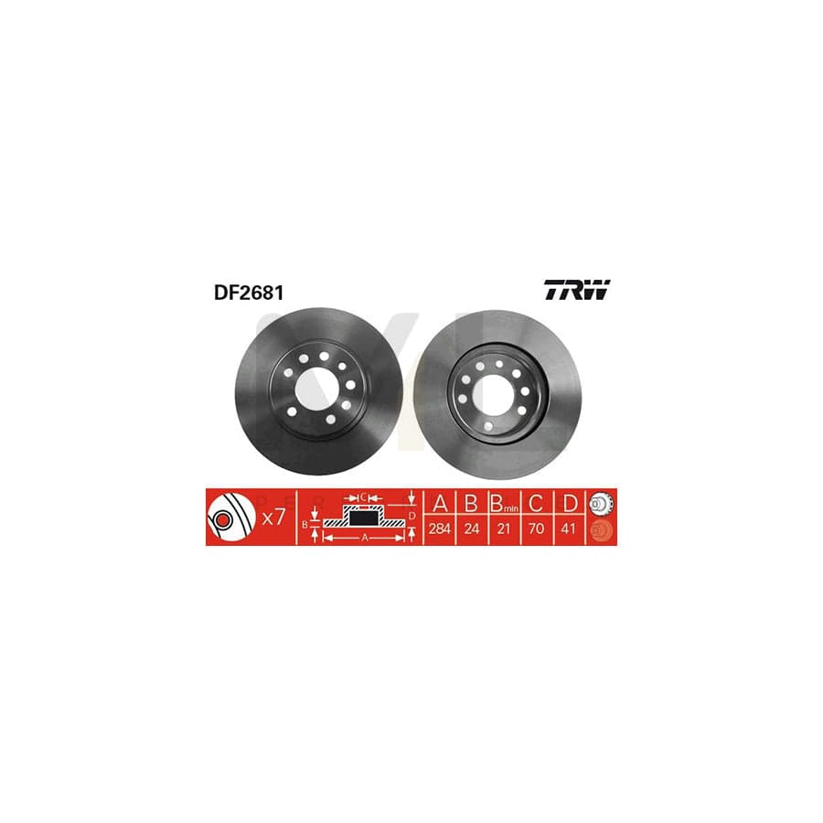 TRW DF2681 Brake Disc Vented, Painted  - 1 piece