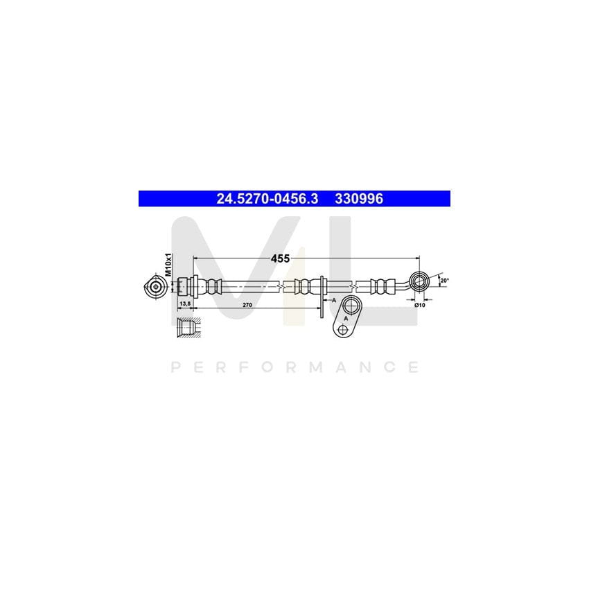 ATE 24.5270-0456.3 Brake Hose for HONDA ACCORD 455mm, M10x1