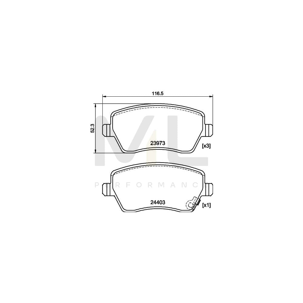 Hella 8DB 355 012-301 Brake Pad Set With Acoustic Wear Warning, With Brake Caliper Screws, With Accessories | ML Performance Car Parts