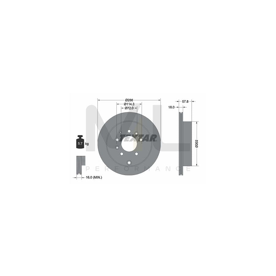 TEXTAR PRO 92242803 Brake Disc for MAZDA MPV Internally Vented, Coated, without wheel hub, without wheel studs  - 1 piece
