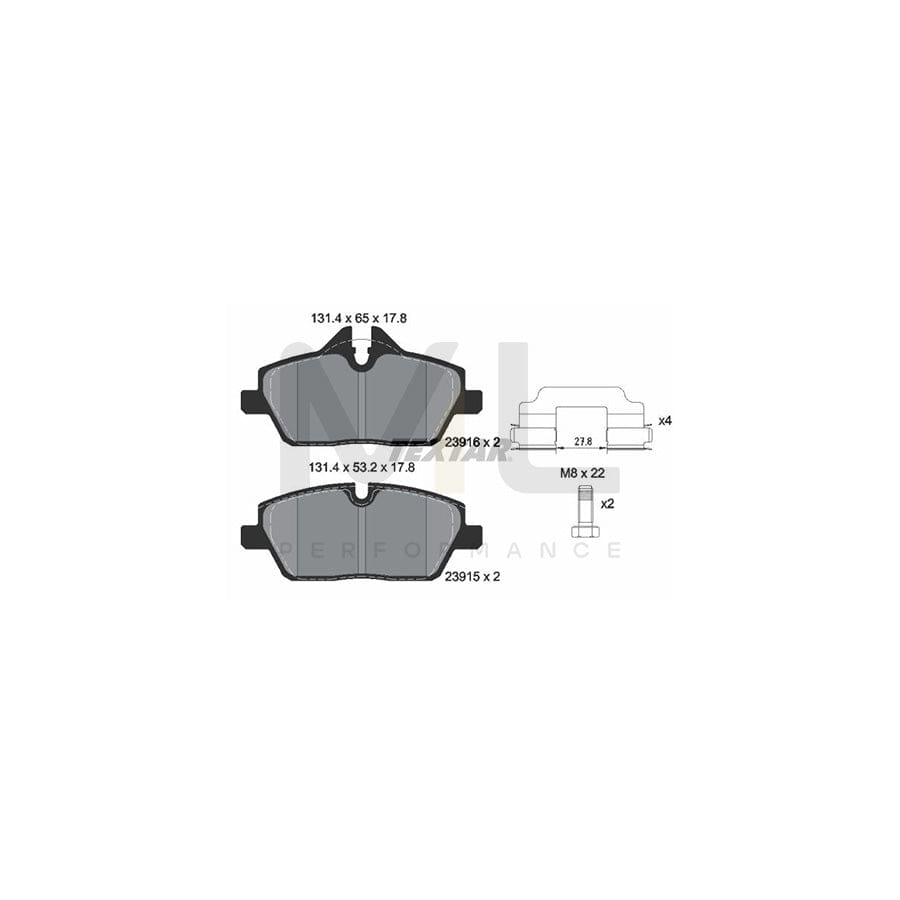 TEXTAR 2391601 Brake pad set prepared for wear indicator, with brake caliper screws, with accessories