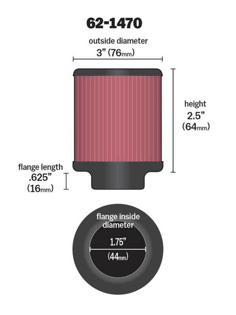 K&N Engineering K&N 1.75 inch Vent 3 inch D 2.5 inch H Air Filter - Rubber Top
