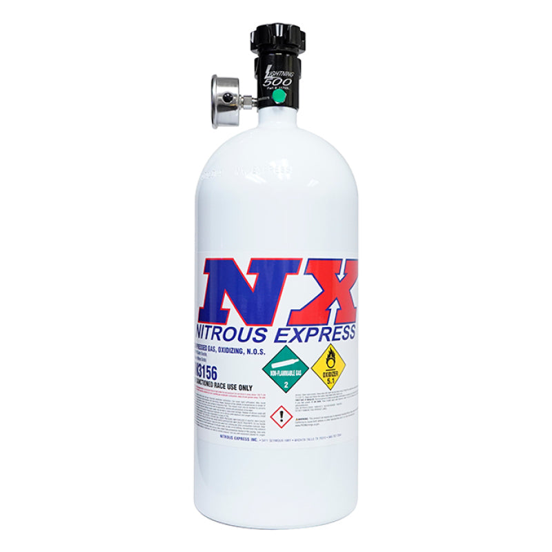 Nitrous Express 10lb Bottle w/Lightning 500 Valve (6.89 Dia x 20.19 Tall) w/Gauge