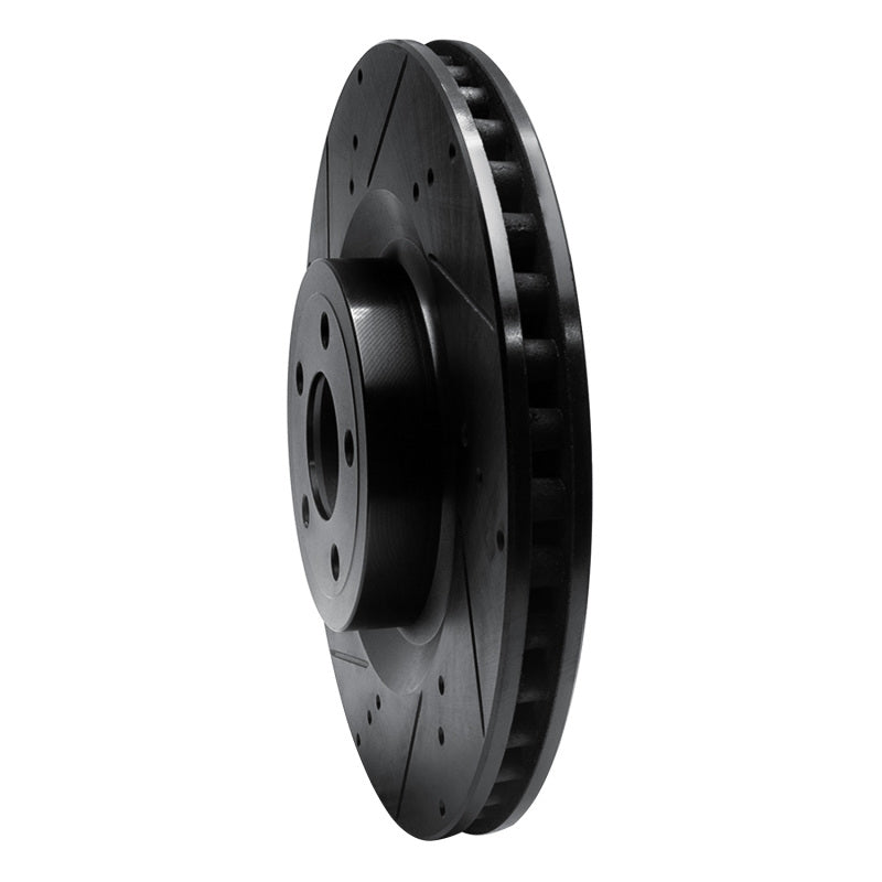 R1 Concepts R1 15-23 Ford Mustang Front Left Drilled & Slotted Black Brake Rotor