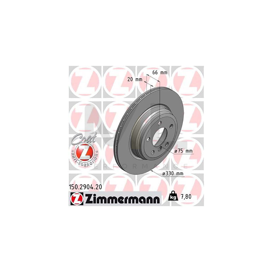ZIMMERMANN COAT Z 150.2904.20 Brake Disc Internally Vented, Coated, High-carbon  - 1 piece