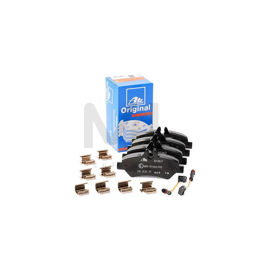ATE 13.0460-3837.2 Brake pad set suitable for MERCEDES-BENZ SPRINTER incl. wear warning contact, with brake caliper screws, with accessories