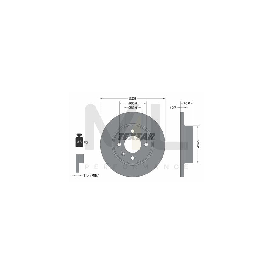 TEXTAR 92065700 Brake Disc for SKODA FAVORIT Solid, without wheel hub, without wheel studs  - 1 piece