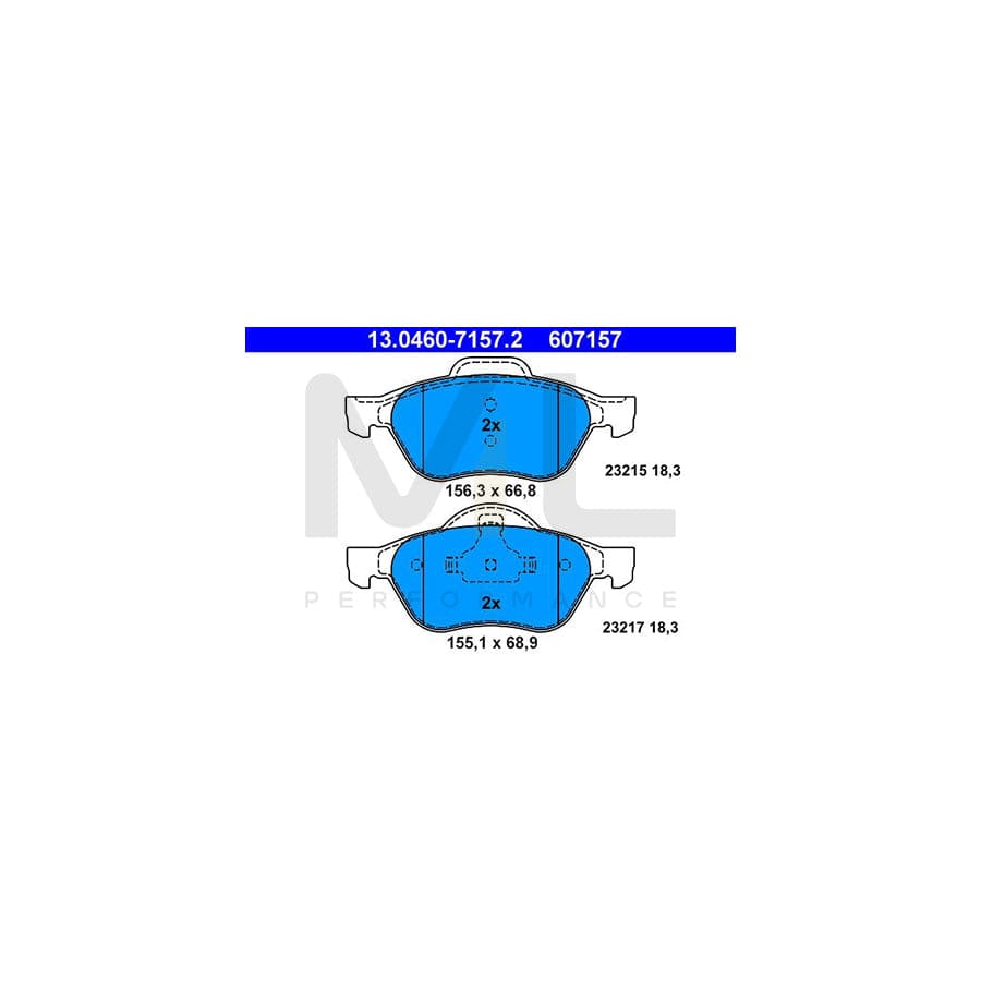ATE 13.0460-7157.2 Brake pad set for RENAULT LAGUNA excl. wear warning contact, not prepared for wear indicator