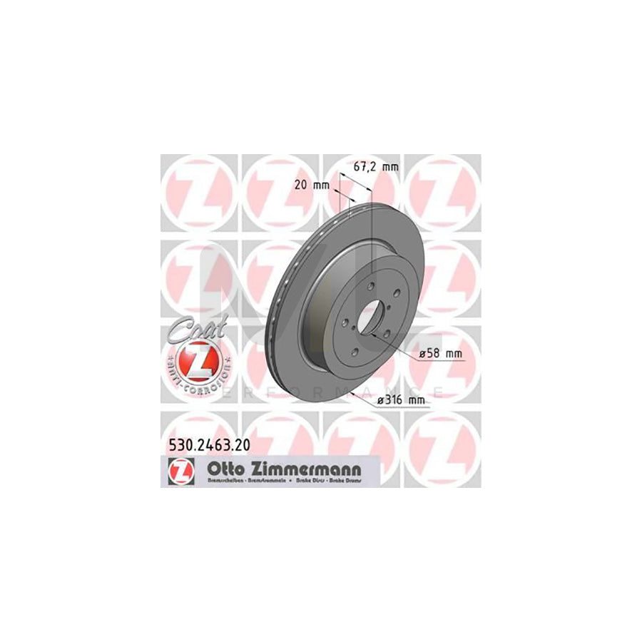 ZIMMERMANN COAT Z 530.2463.20 Brake Disc for SUBARU Impreza II Saloon (GD) Internally Vented, Coated, High-carbon  - 1 piece
