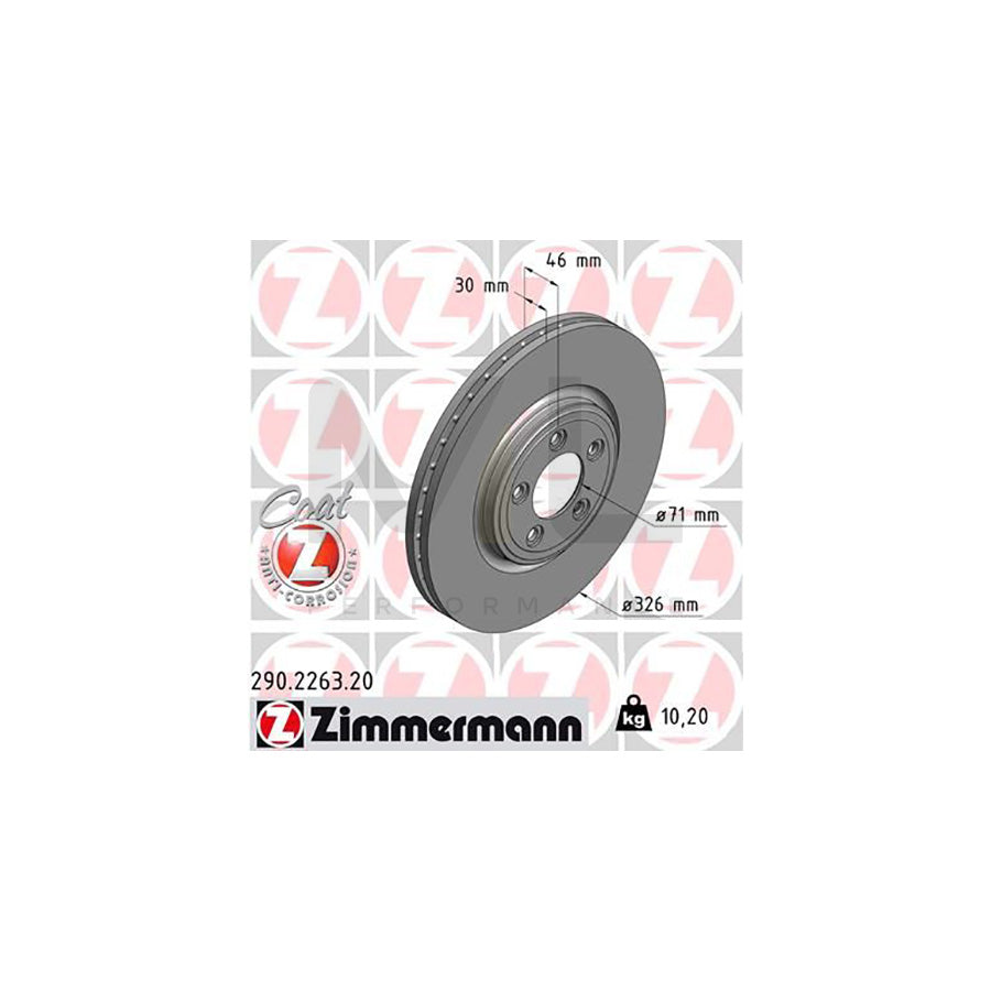 ZIMMERMANN COAT Z 290.2263.20 Brake Disc Internally Vented, Coated, High-carbon  - 1 piece