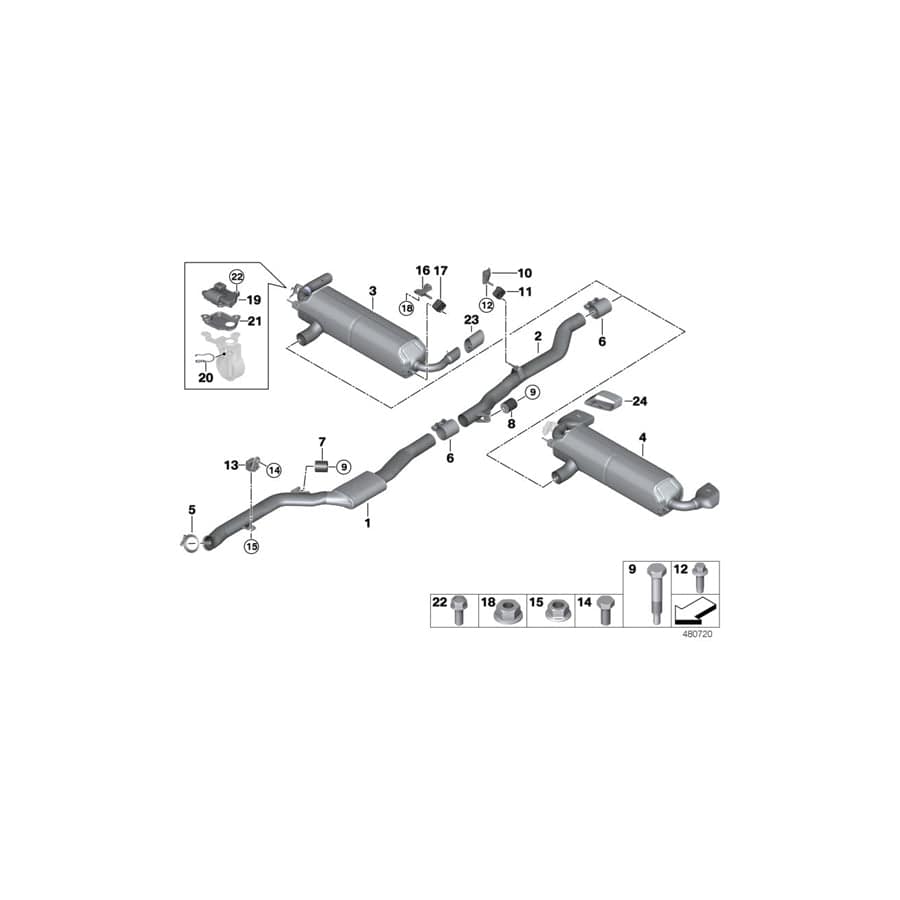 Genuine BMW 18308652317 G30 G31 Rear Muffler With Exhaust Flap (Inc. 520i, 520i 1.6 & 530iX)