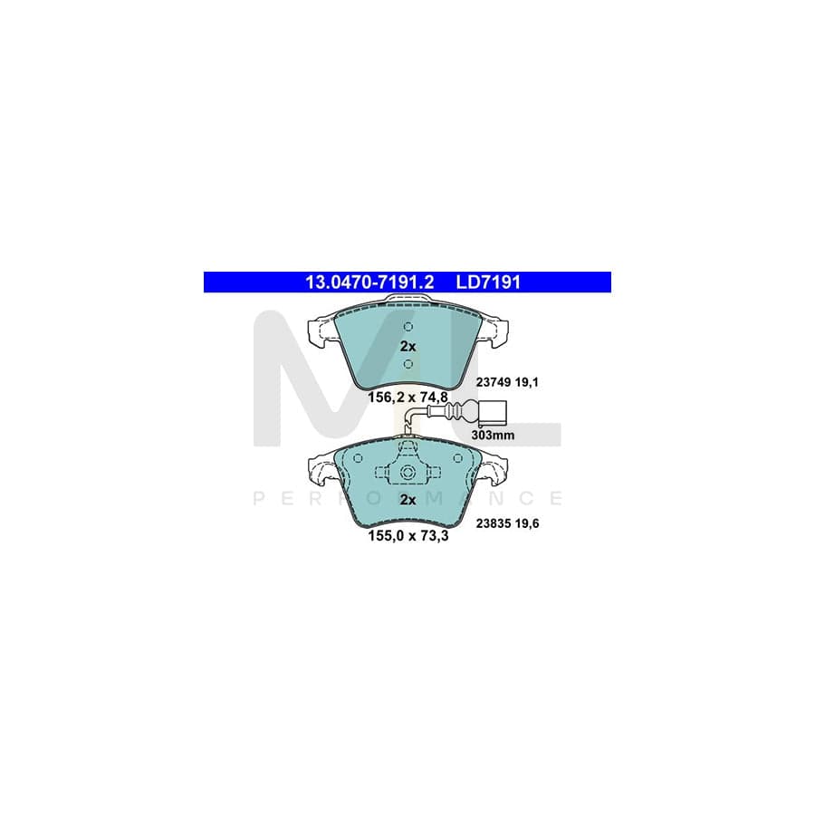 ATE Ceramic 13.0470-7191.2 Brake pad set for VW Touareg I (7LA, 7L6, 7L7) incl. wear warning contact