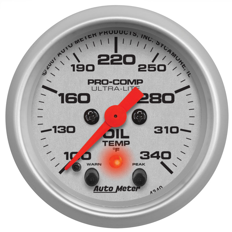 Autometer Ultra-Lite 2-1/16in. / 340 Degree F (Stepper Motor w/Peak & Warn) Oil Temperature Gauge