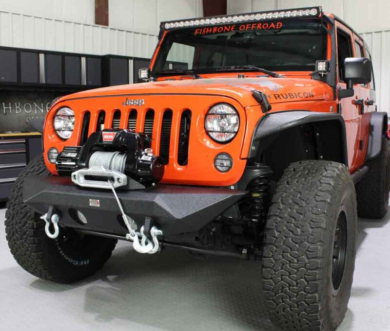 Fishbone Offroad 07-18 Jeep Wrangler JK Rubicon Unlimited Steel Front Bumper - Blk Txtrd Powdercoat