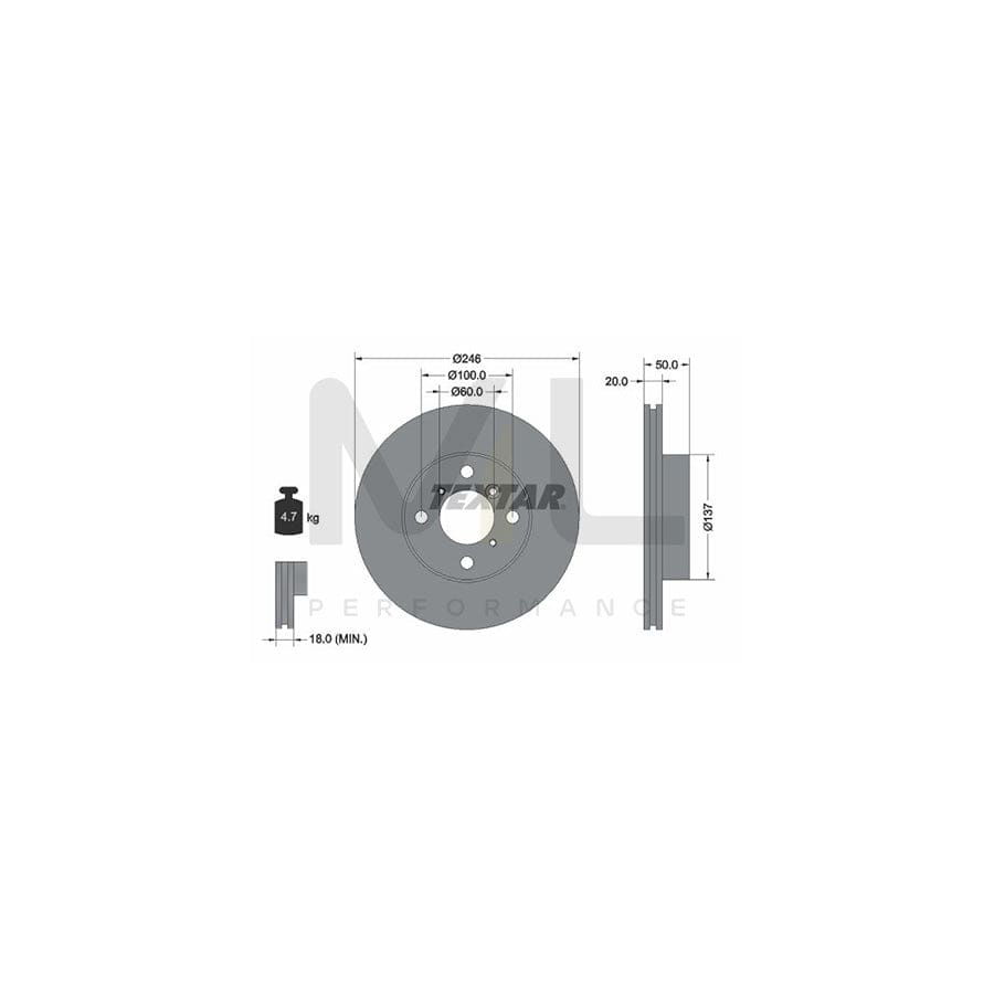 TEXTAR 92104500 Brake Disc Internally Vented, without wheel hub, without wheel studs  - 1 piece