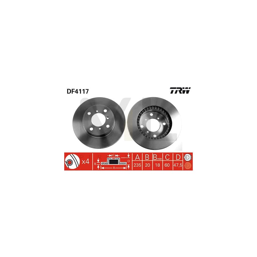 TRW DF4117 Brake Disc Vented, Painted  - 1 piece