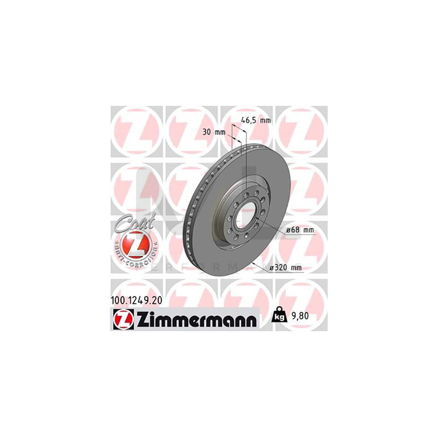 ZIMMERMANN COAT Z 100.1249.20 Brake Disc Externally Vented, Coated, High-carbon  - 1 piece