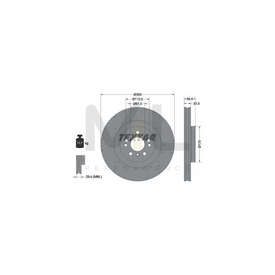 TEXTAR PRO+ 92254405 Brake Disc Internally Vented, Perforated, Coated, High-carbon, without wheel hub, without wheel studs  - 1 piece