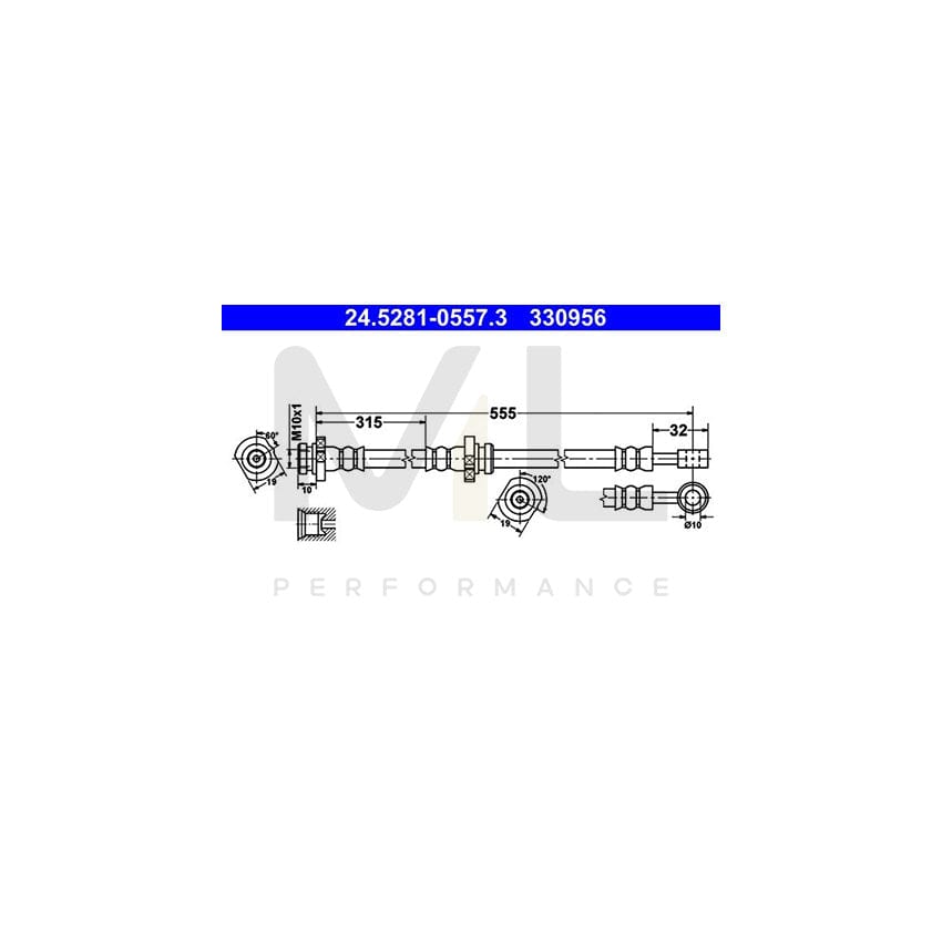 ATE 24.5281-0557.3 Brake Hose for NISSAN ALMERA 555mm, M10x1