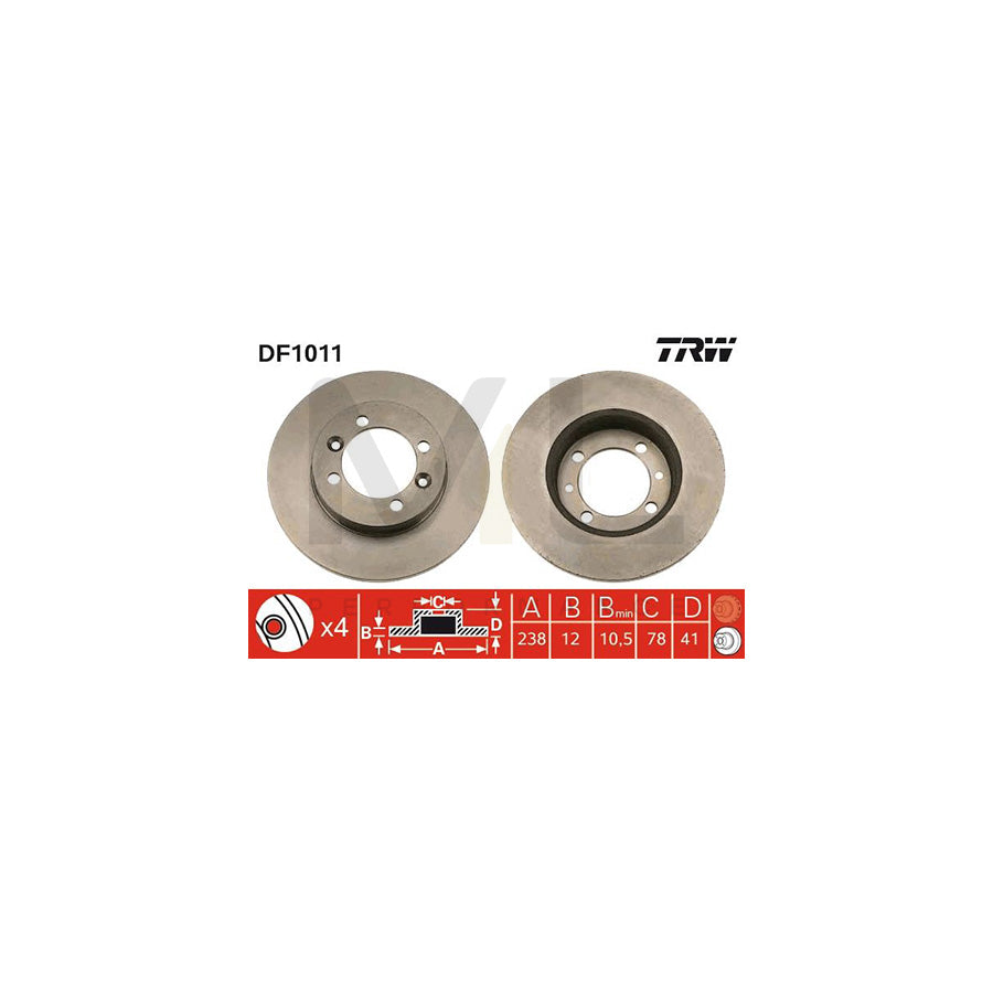 TRW DF1011 Brake Disc for RENAULT 9 Saloon (L42_) Solid  - 1 piece