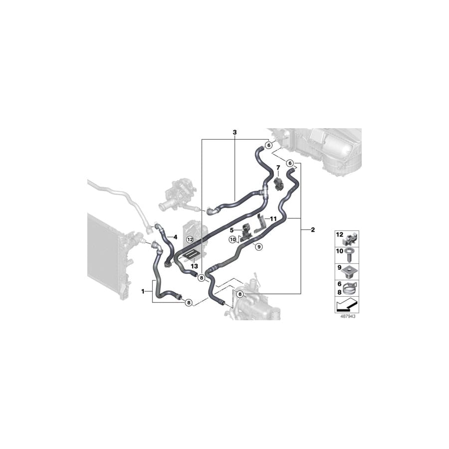 Genuine BMW 64219299664 G30 G31 G11 Coolant Hose, Return Heat exchanger - switch valve (Inc. 740Li, 740LiX & 740i)