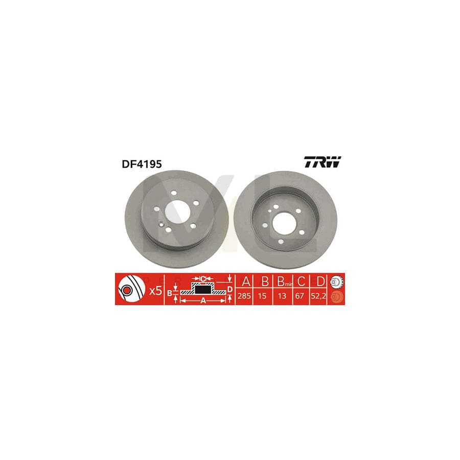 TRW DF4195 Brake Disc suitable for MERCEDES-BENZ ML-Class (W163) Solid, Painted, High-carbon  - 1 piece