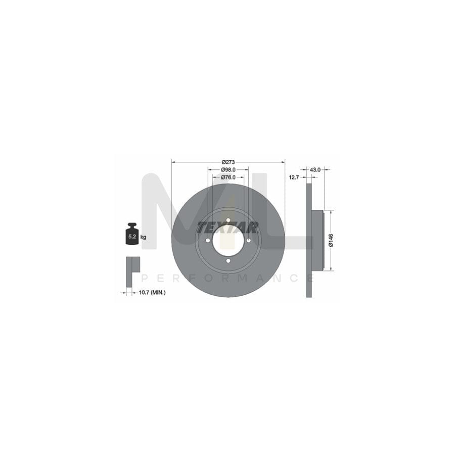 TEXTAR 92011400 Brake Disc Solid, without wheel hub, without wheel studs  - 1 piece