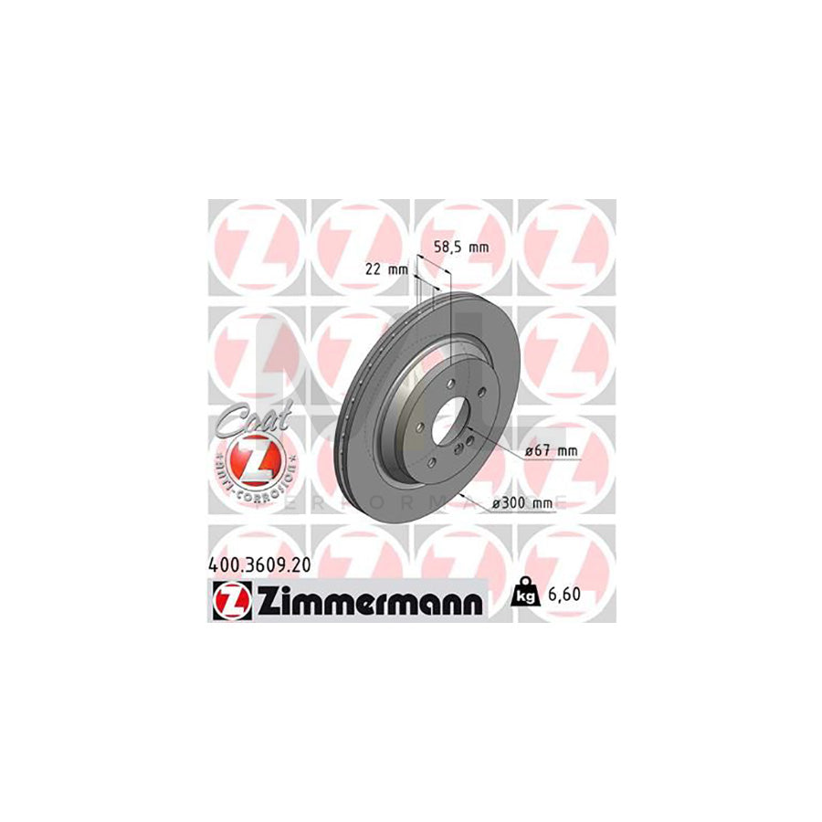 ZIMMERMANN COAT Z 400.3609.20 Brake Disc suitable for MERCEDES-BENZ S-Class Internally Vented, Coated, High-carbon  - 1 piece