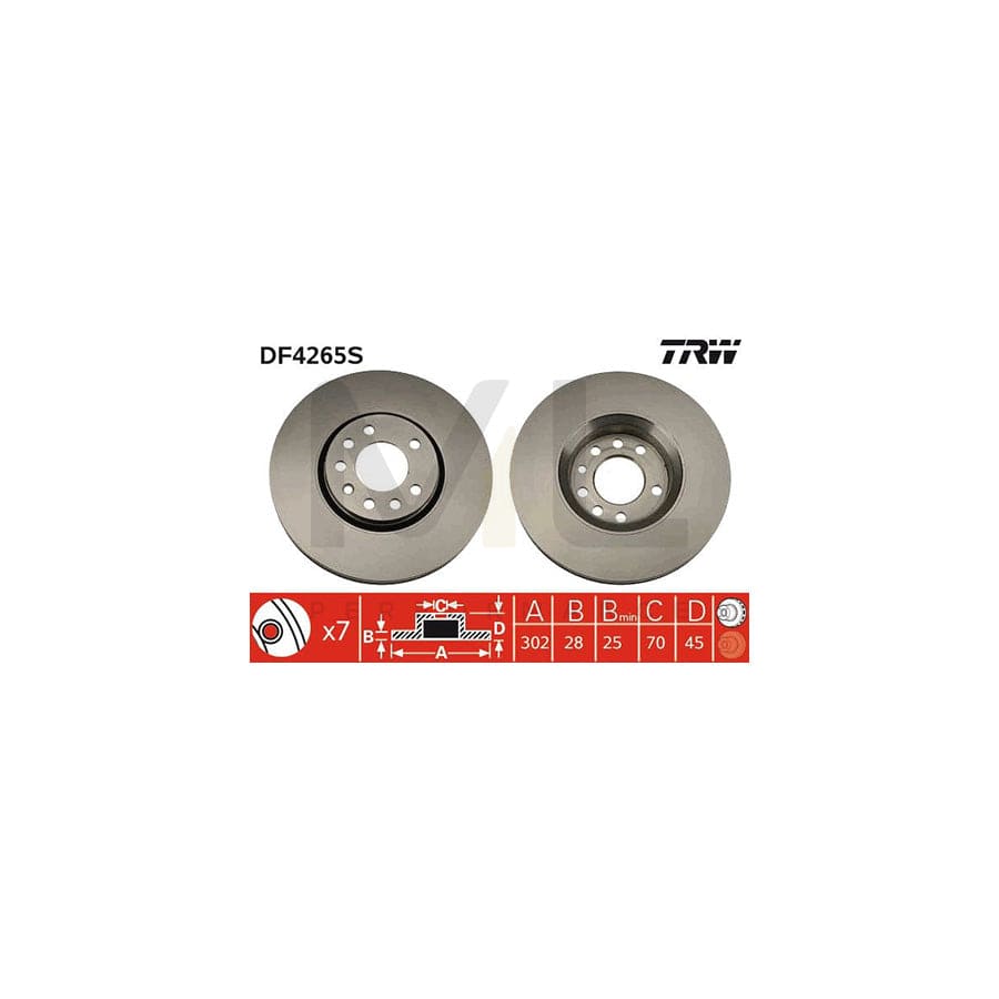 TRW DF4265S Brake Disc Vented, Painted, High-carbon  - 1 piece