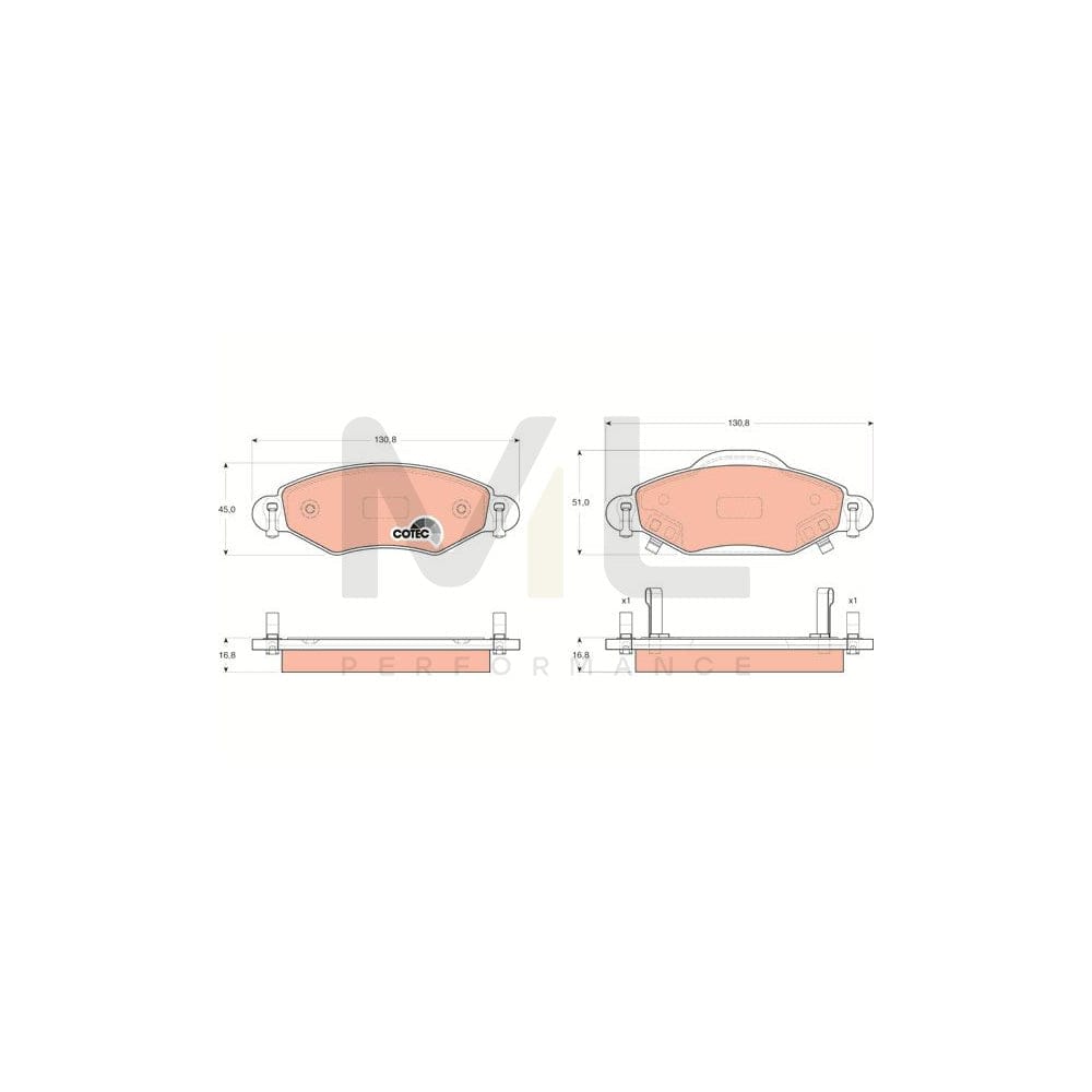 TRW Cotec Gdb3324 Brake Pad Set For Toyota Yaris I Hatchback (P1) With Acoustic Wear Warning
