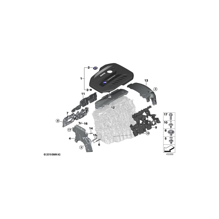 Genuine BMW 11148587719 G06 G11 G20 Bracket For Acoustic Cover (Inc. X6 30dX, 730d & X7 30dX)