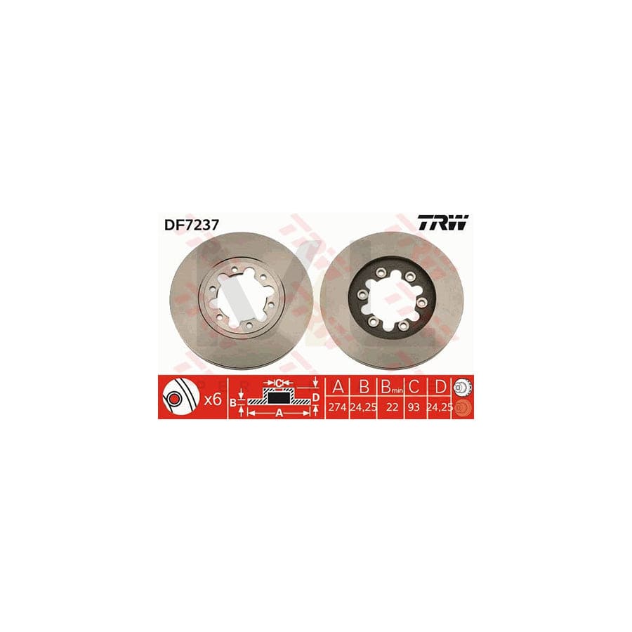 TRW DF7237 Brake Disc Vented, Painted  - 1 piece